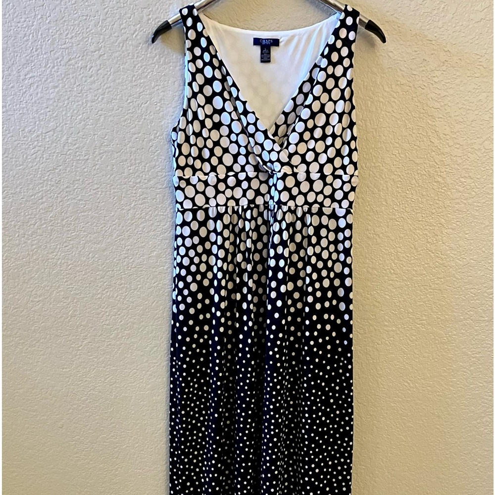 CHAPS Maxi dress floor length black and white polka dot sleeveless Size L